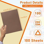 100 Sheets Coffee Color Cardstock 8.5 x 11 Craft Paper, 75lb Heavyweight Dark Brown Paper Card Stock for DIY Cards Making, Wedding Invitations, School Crafting, Memus, Greeting Cards