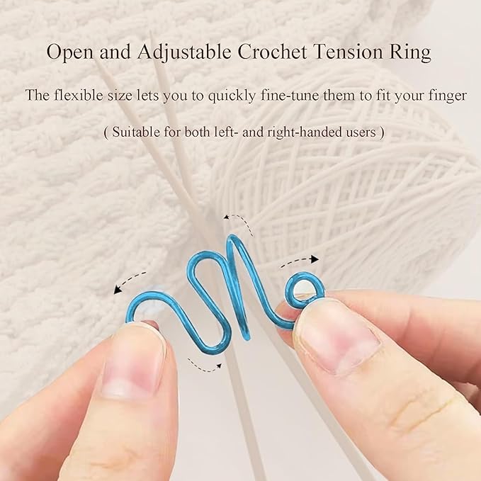 2Pcs Crochet Rings for Finger, Adjustable Open Yarn Guide Crochet Tension Ring for Crocheting Knitting Accessories Supplies Yarn Tension Loop Ring for Finger (Turquoise), SATONBEYI