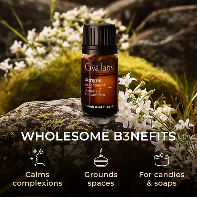 Gya Labs Amyris Essential Oil - 0.34 Fl Oz - for Hair, Skin, Diffuser, Aromatherapy & DIY Candle Making Scent