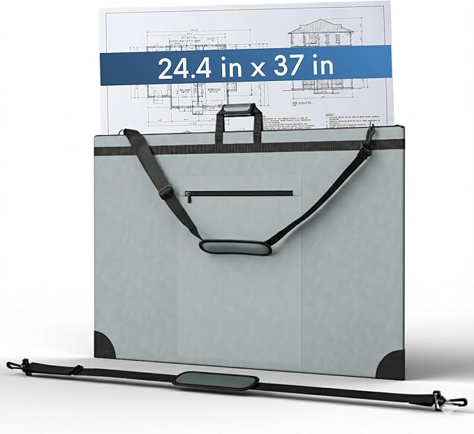 Large 24 x 36 inches Art Portfolio Bag, Fits ARCH D Blueprints, Posters & Art Prints, Waterproof Artist Case with Shoulder Strap, Durable Grey Carrying Tote for Architects, Designers & Students