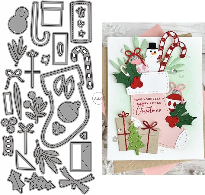 DzIxY Christmas Socks Snowman Metal Cutting Dies for Card Making Kit Embossing Paper Die Cuts Set Scrapbook Stencils Supplies Machine Templates