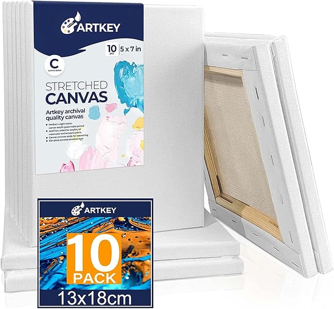 Stretched Canvases for Painting 5x7 Inch 10-Pack, 10 oz Triple Primed Acid-Free 100% Cotton Blank Canvas, Small Canvases for Oil Paint Acrylics Pouring & Wet Art Media