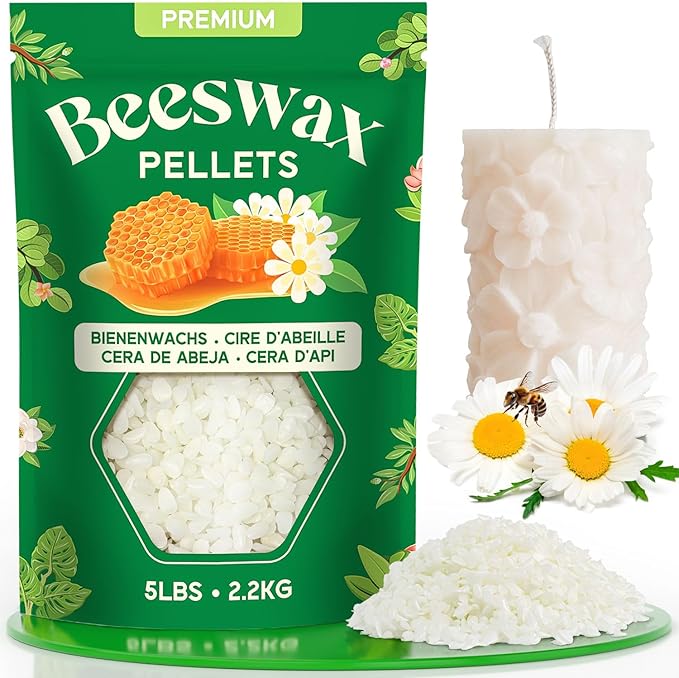 NORVENCE Beeswax Pellets 5LB/10LB/20LB, Pure & Natural White Beeswax for Candle Making, DIY Skin Care, Lip Balm, Soap, Lotion, Creams & Wood Polishing – 5LB