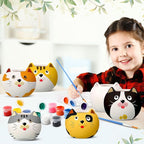 Pasimy 6 Set DIY Ceramic Succulent Planter Pots Paint Your Own Flower Pots Craft Kit Unpainted Bisque Paintable Flowerpot with Brush Palette Ready to Paint for Family Activity Gift(Cat)