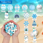 Huwena 200 Pcs Winter Wooden Snowflake Craft Beads Blue White Snowman Round Loose Spacer Beads with Holes for Christmas Winter Necklace Earring Jewelry Making Crafts DIY