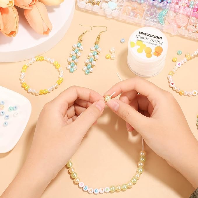 Paxcoo 1.4 mm Elastic Bracelet String Cord, White Stretch Bead Cord for Bracelet Making