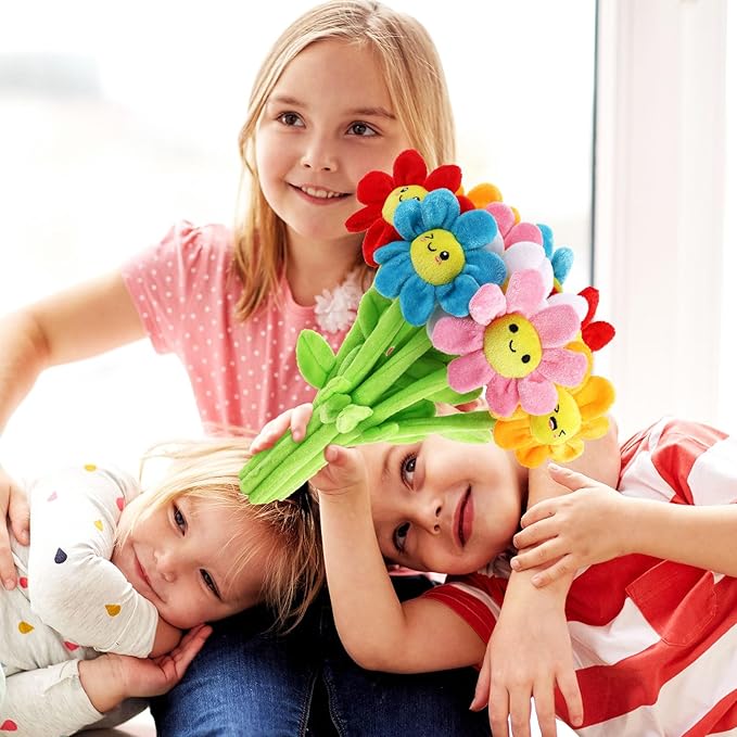 10 Pcs Plush Smile Flower Stuffed Bendable Stems Plush Bouquet Toy Soft Flower 12.6 Inch for Christmas 2025 Mother's Day Girl Girlfriend Wife(Lovely Style)