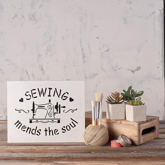Sewing Mends The Soul Stencil - Quilt Stencil, Easy-to-Use for Stylish DIY Decor Projects, Sewing Mends Stencil