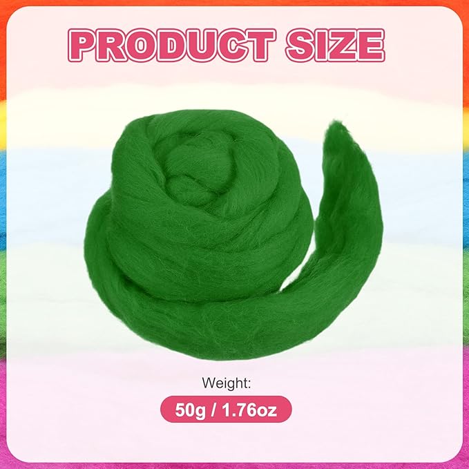 MECCANIXITY Wool Roving Yarn Soft Felting Wool 50g/1.76oz Pure Chunky Roving Yarn for Needle Felting Knitting Blanket Spinning Weaving Art DIY Craft Dark Green