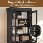 Vyre 71" Tall Farmhouse Bookshelves with Glass Doors, Set of 3 – Large Modular Bookcase with Adjustable Shelves, Storage Cabinet for Living Room, Kitchen, Home Office, Black