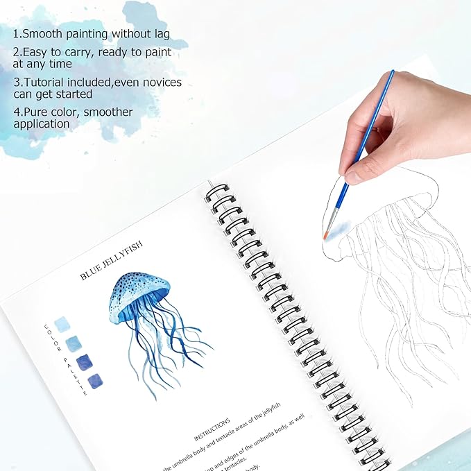 Watercolor Workbooks, 16 Colors Water Color Books Paint Set for Adults, Watercolor Coloring Book for Beginners, Water Color Workbook, 15 Beautiful Paintings for Beginners (Ocean Animals)