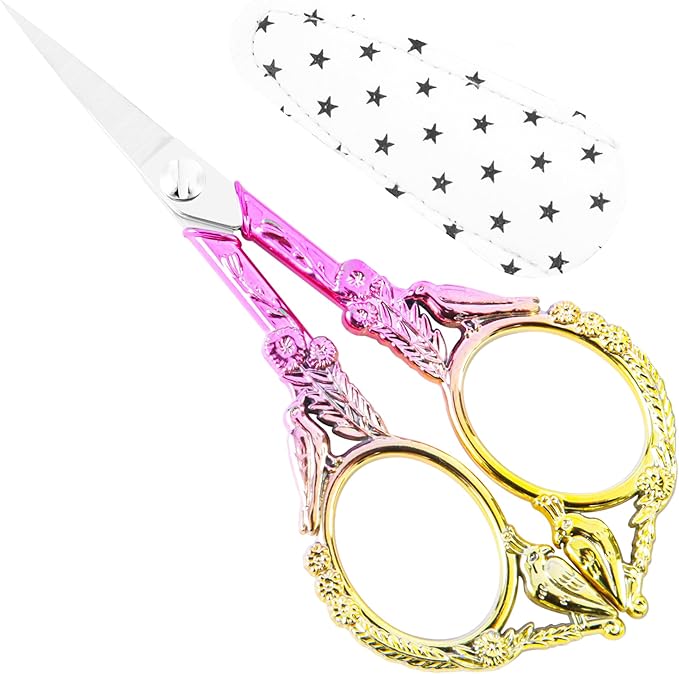 Small Embroidery Scissors with Cover -Cute and Comfortable Gradient handles with Sturdy and Sharp Tips for Precise Cutting, Perfect Size for Keeping in Your Sewing and Craft Supplies Kit