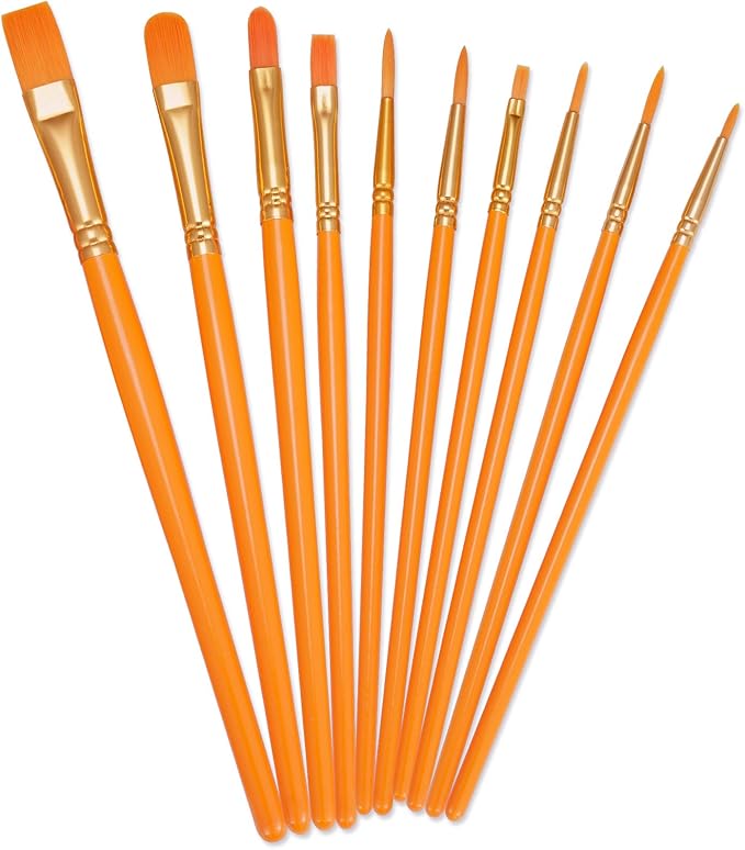 BOSOBO Paint Brushes Set, 10 Pieces Round Pointed Tip Paintbrushes Nylon Hair Artist Acrylic Paint Brushes for Acrylic Oil Watercolor, Face Nail Body Art, Miniature Detailing & Rock Painting, Orange