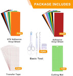 The Accessories Bundle for Cutting Joy Machines, Accessories and Supplies Include Heat Transfer Vinyl, Adhesive Vinyl, Cutting Mat and Weeding Tools for Crafting Starter