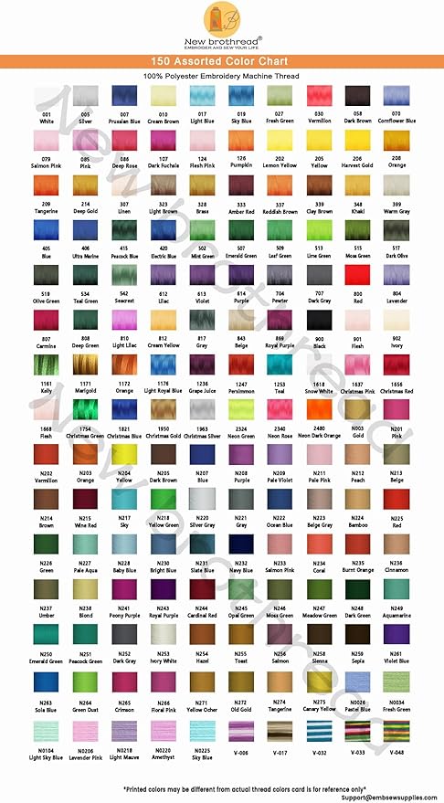 New brothread Mega Kit 150 Colors Compatible with Brother & Janome Polyester Embroidery Machine Thread 40WT 500M/550YD Compatible with Brother Babylock Janome Singer Pfaff Husqvarna Bernina Machines
