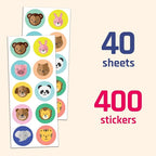 40 Sheets - Animal Stickers Sheets - 400 Stickers, 1.5"