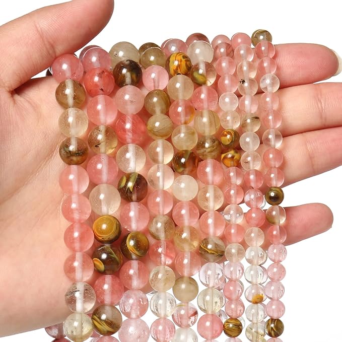 60pcs 6mm Natural Stone Beads Fire Cherry Quartz Beads Energy Crystal Power Gemstone for Jewelry Making, DIY Bracelet Necklace