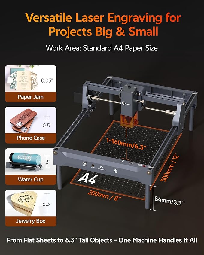 Laser Engraver, Carverall K15 Pro 5W Laser Engraving Machine for Beginners DIY High Accuracy 200x300mm (Near A4) Portable CNC Laser Cutter for Wood Coated Metal Acrylic Leather, 5000mW, Class 1