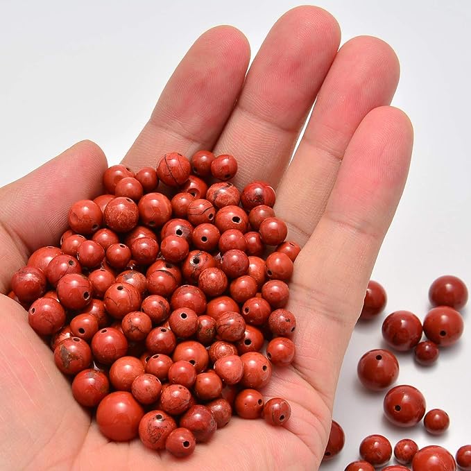 NCB 200pcs 6mm Red Jasper Loose Beads for Jewelry Making, Natural Semi Precious Beads Round Smooth Gemstones Spacer Beads Charms for Necklaces Bracelets (Red Jasper, 6mm 200Beads)