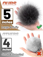 5in Large Fluffy Pom Poms Crochet Accessories - 10pcs Faux Fur Pompom Balls Knitting Accessories for Hats, Beanies, Shoes, Scarves, Gloves, Bags, Keychains Charms (Black/Brown/Grey/Pink)
