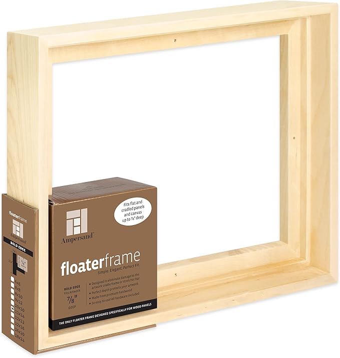 Ampersand Art Supply Floaterframe Readymade Frame for Flat and 7/8" Deep Wood Panel and Canvas Artwork, Paintings, Prints, and More, 11"x14", Maple Bold