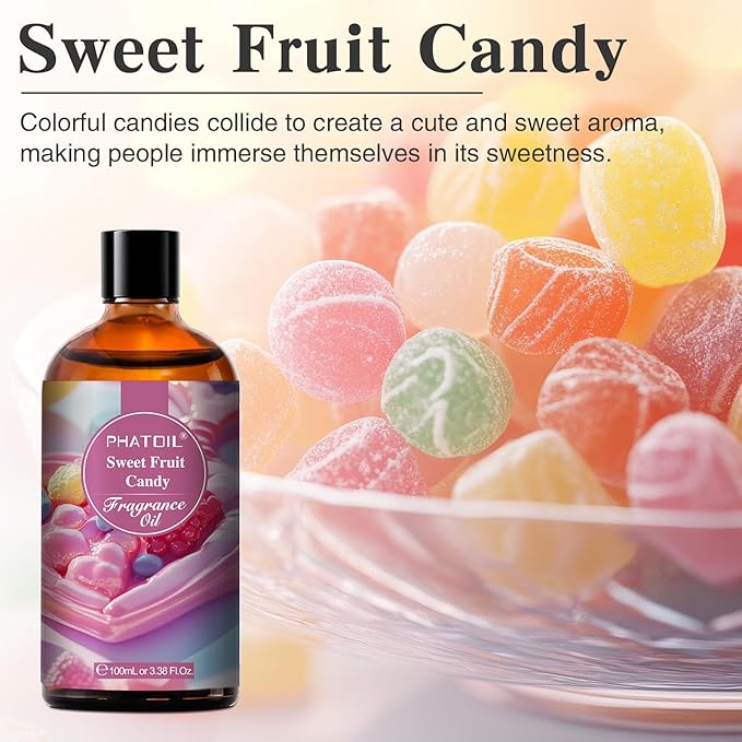 PHATOIL Sweet Fruit Candy Fragrance Oils for Aromatherapy, 3.38FL.OZ Diffuser Oils for Home, Perfect for Aromatherapy, Humidifiers, Yoga, DIY Candle and Soap Making - 100ml