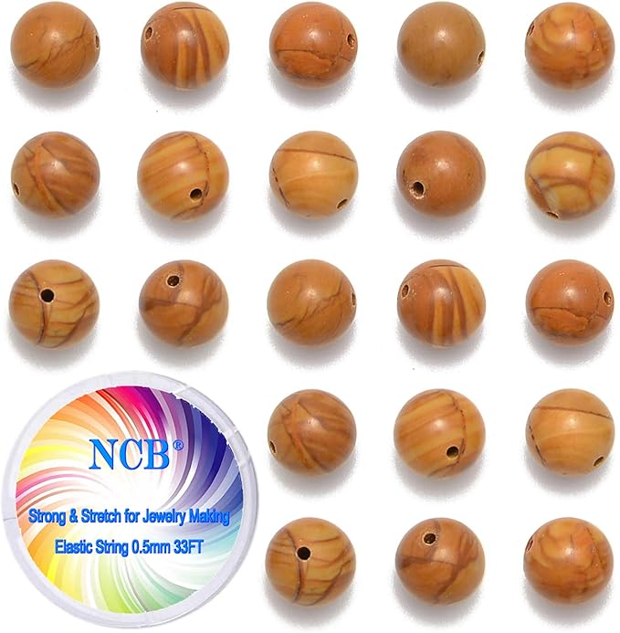 NCB 100pcs 10mm Natural Woodgrain JasperStone Beads Round Beads Gemstone Beads Loose Beads for Jewelry Making Wholesale (Woodgrain Jasper, 10mm 100Beads)