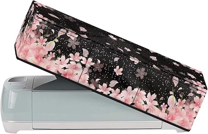 Binienty Cherry Blossom Dust Cover for Scrapbooking Die-Cut Machines Polyester Cutting Machine Maker Cover with 3 Pockets for Home Accessories Organizer