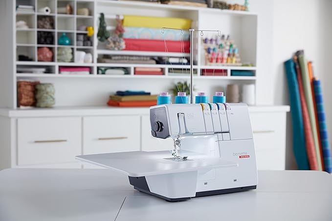Bernette B62 Airlock Coverstitch Machine Bundle | Air Threader, 7-piece coverstitch foot kit, LED Light, Extension Table | Heavy Duty, Beginner to Professional, Advanced Sewing & Decorative Stitching