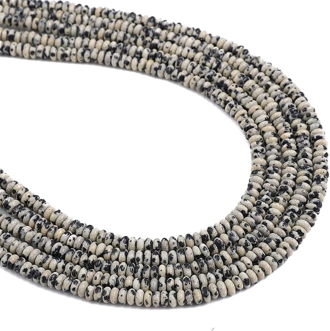 Natural Dalmatian Stone Spacer Beads Caps Rondelle Disk Loose Beads for Beading Jewelry Making 4mmx2mm 38cm