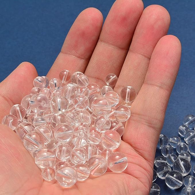 NCB 100PCS 8mm Natural Clear Quartz Crystals Gemstone Round Loose Stone Spacer Beads for Jewelry Making with Crystal Stretch Cord