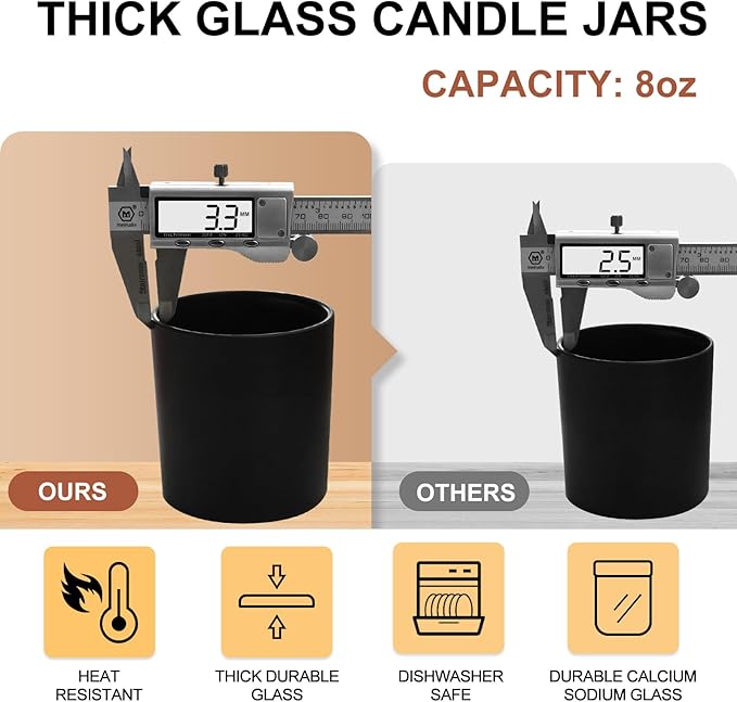 8 OZ Thick Candle Jars for Making Candles 15 Pcs, Black Empty Jars with Wood Lids for Candle Making, Sample Container,Matte Black