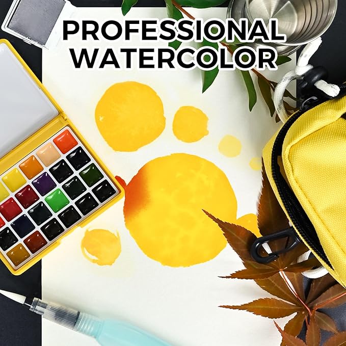 Funto Mini Watercolor Paint Set, All-In-One 24-Color Travel Paint Kit, with Crossbody Bag, Watercolor Journal, Paint Water Cup, Pocket Set for Artists