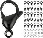Mandala Crafts 15mm Black Stainless Steel Lobster Clasps for Jewelry Making - 50 PCs SS Lobster Claw Clasps with Jump Rings Jewelry Findings Kit for Necklaces Bracelets Charms Fasteners