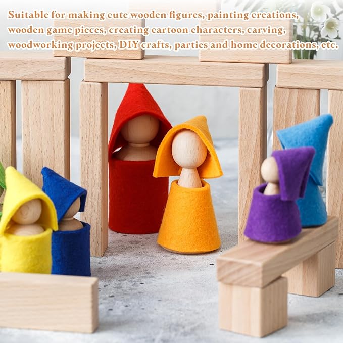 uxcell 50Pcs Wood Peg Dolls Unfinished, 1" x 1/2" Natural Wooden Blank Family Figures Peg Dolls Body for Painting, Decoration, Craft Art Projects, Orange