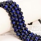 NCB 200PCS 8mm Natural Sapphire Tiger's Eye Gemstone Round Spacer Loose Beads for Jewelry Making with Crystal Stretch Cord (Sapphire Tiger's Eye, 8mm 200Beads)