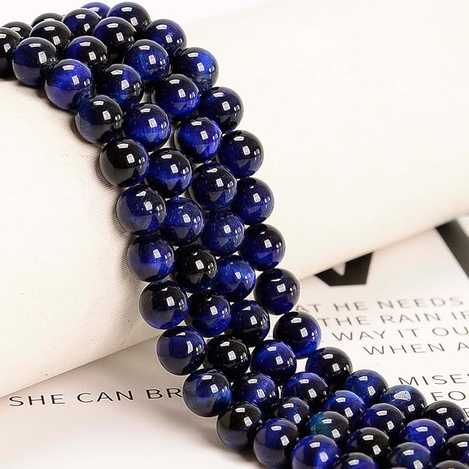 NCB 200pcs 6mm Sapphire Tiger's Eye Loose Beads for Jewelry Making, Natural Semi Precious Beads Round Smooth Gemstones Spacer Beads Charms for Necklaces Bracelets (Sapphire Tiger's Eye, 6mm 200Beads)