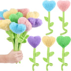 10 Pcs Plush Heart Floral Stuffed Bendable Stems Plush Bouquet Toy Soft Rose Flower 12.6 Inch for Christmas Classroom 2025 Mother's Day Valentines Day Girl Girlfriend Wife(10 Pcs Colorful Heart)