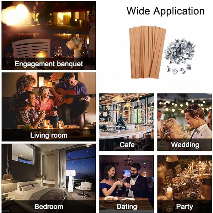 100Pcs Wood Wicks for Candles Making, 5.1x0.5x0.04inch Wood Candle Wicks Natural & Crackling Wooden Candle Wicks with Trimmer for DIY Craft