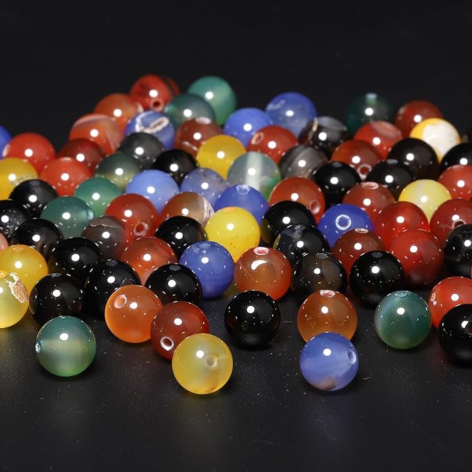 6mm Natural Multicolor Agate Beads for Jewelry Making Round Loose Gemstone Stones 1 Strand 15 Inch (60-63 pcs)