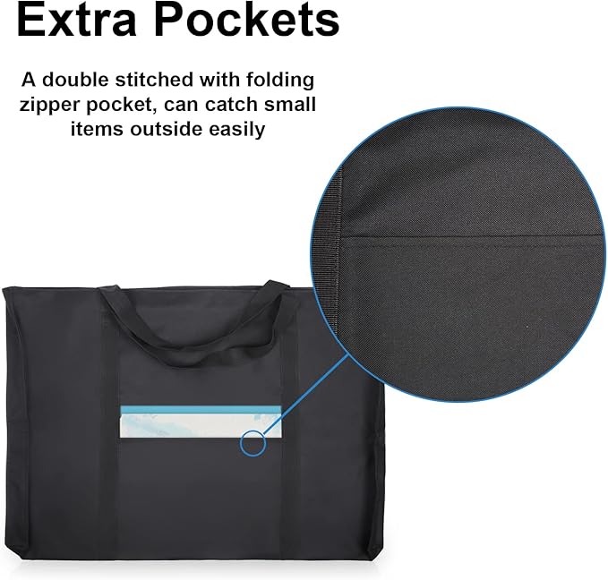 JJRING Dacron Light Weight Art Portfolio Bag, 19.6'' x 25.6'' for 18'' by 24'', Black Carrying Storage Case for Poster, Sketching, and Drawing
