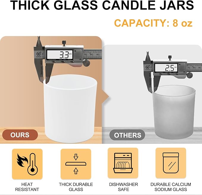 8 OZ Thick Candle Jars for Making Candles 15 Pcs, White Empty Jars with Wood Lids for Candle Making, Sample Container,Matte White