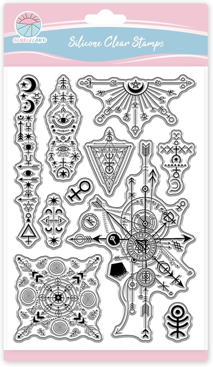 GLOBLELAND Mystical Symbols Background Clear Stamps for Card Making Vintage Background Silicone Clear Stamps Transparent Stamp Seal for DIY Scrapbooking