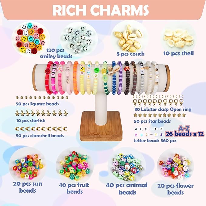 Clay Beads 7200 Pcs 2 Boxes Bracelet Making Kit - 24 Colors Polymer Clay Beads for Bracelet Making Set - Jewelry Making kit Supplies and Charms - Bracelet Making Kit for Girls Teens Kids Age 4-12…