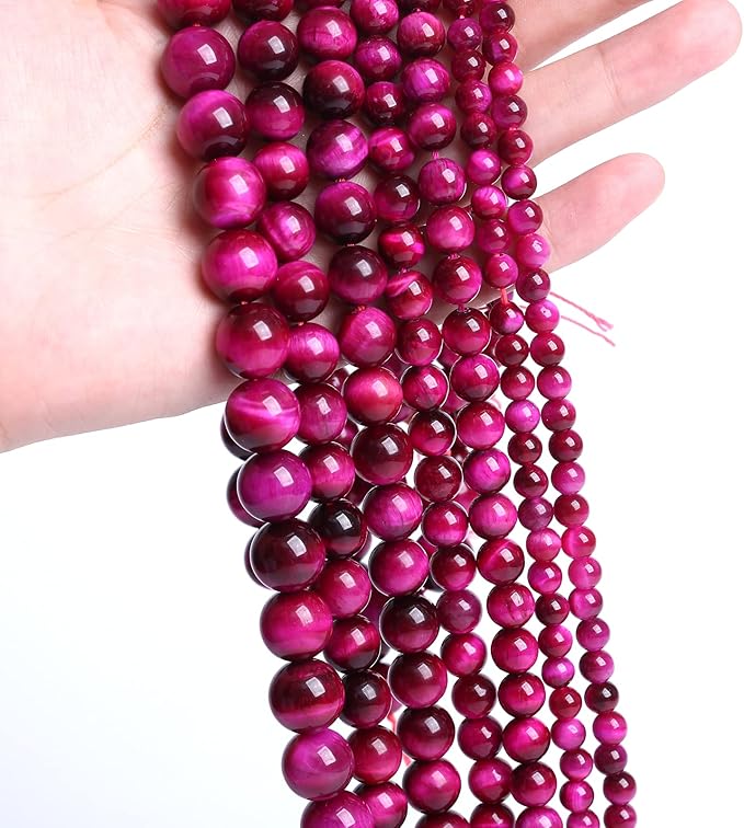 180PCS 4mm Rose Red Tiger Eye Gemstone Loose Beads Natural Round Loose Stone Beads for Jewelry Making DIY Bracelet Necklace Earrings 2 Strand 32"