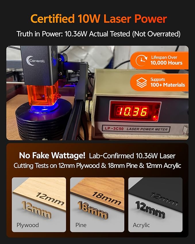 Laser Engraver 10W Laser Engraving Machine for Wood Metal Acrylic Glass Stone, Powerful DIY CNC Portable Laser Cutter 7.9" x 11.8" (Near A4) Offline Engraving Carverall K15 Pro, 10000mW, Class 1