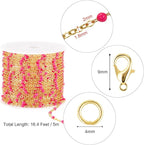 16.4 Feet Gold Plated Chains for Jewelry Making Rose Beaded Stainless Steel Chain Spool Cross Cable Link Chains Bulk with Lobster Clasps and Jump Rings