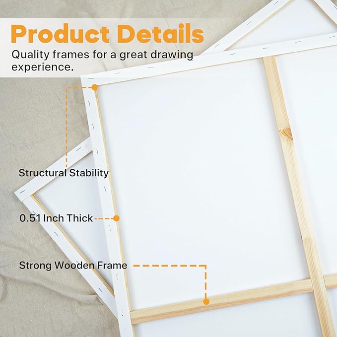 CONDA Large Canvas for Painting 36x48 Inch 2-Pack, Big Stretched Canvas 100% Cotton, Primed Acid-Free, Artist Canvas for Acrylics Oils Pouring Painting