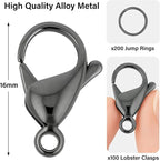 Mandala Crafts 16mm Gunmetal Metal Lobster Clasps for Jewelry Making - 100 Lobster Claw Clasps with Jump Rings Jewelry Findings Kit for Necklaces Bracelets Charms Fasteners