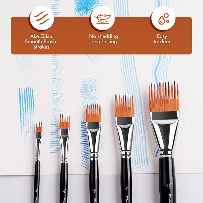 Fuumuui Grainer Brush Set–5pcs Professional Flat Comb Brushes for Unique Texture Painting Perfect for Artists Acrylic, Watercolor and Oil